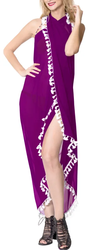 La Leela Sheer Chiffon Bathing Suit Women Sarong Solid 78"X39" Dark Purple_7146