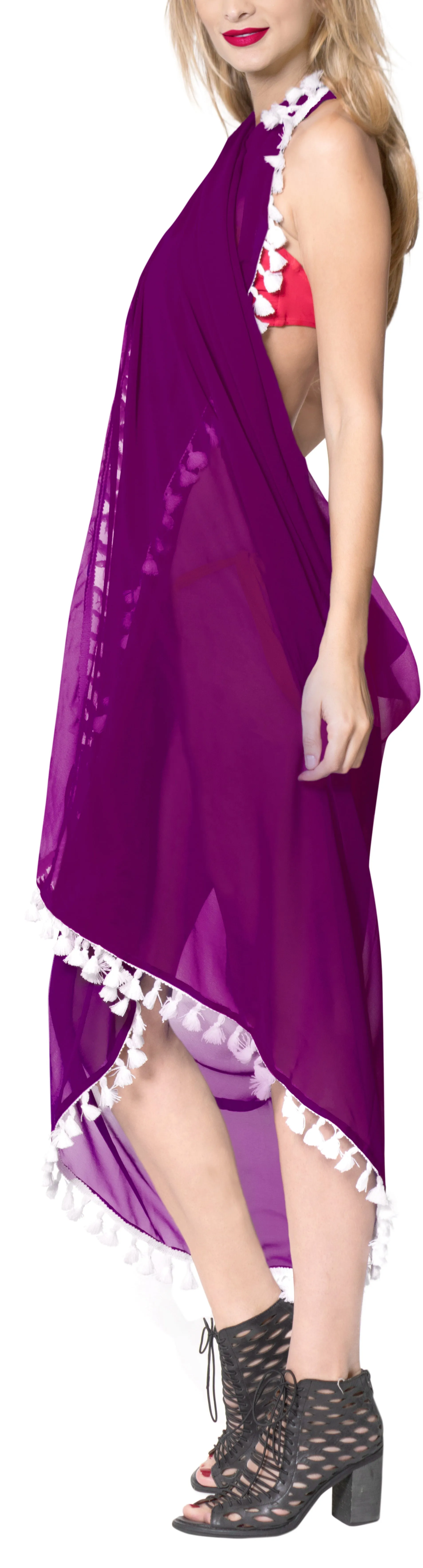 La Leela Sheer Chiffon Bathing Suit Women Sarong Solid 78"X39" Dark Purple_7146
