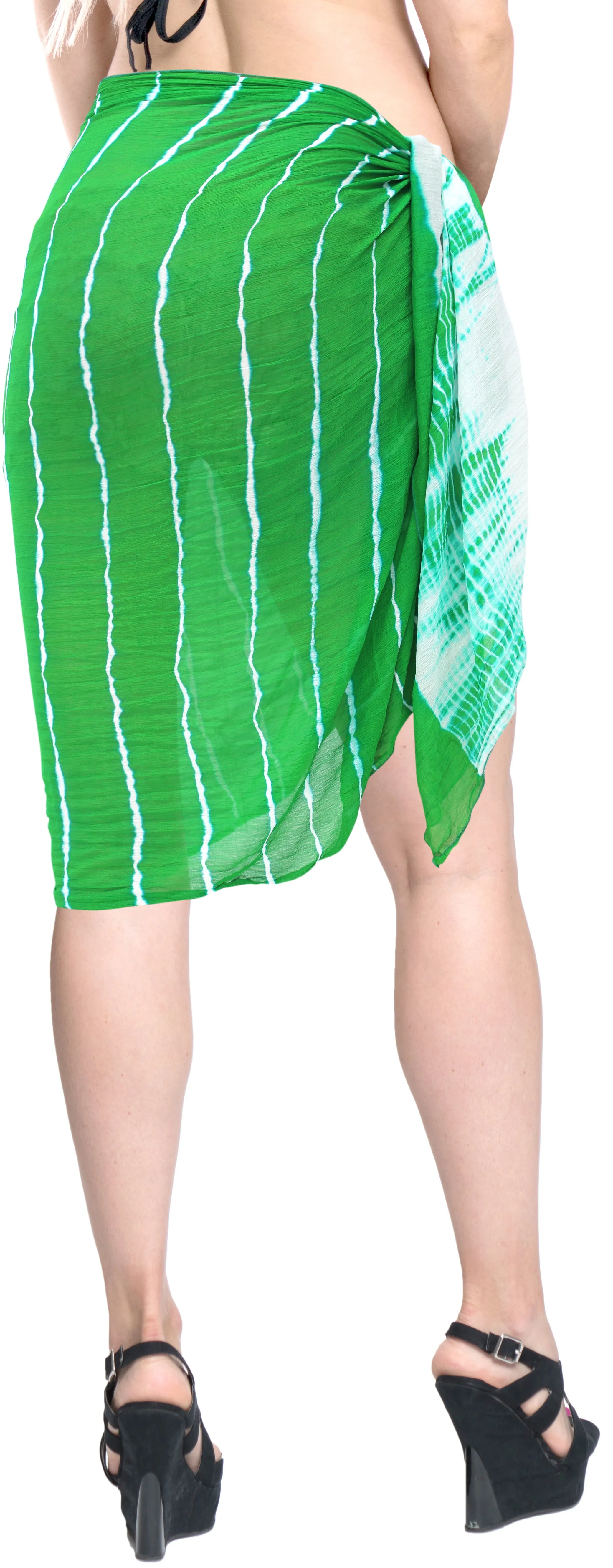LA LEELA Sheer Chiffon Beach Bath Women Sarong Tie_Dye 78"X21" Green_6767