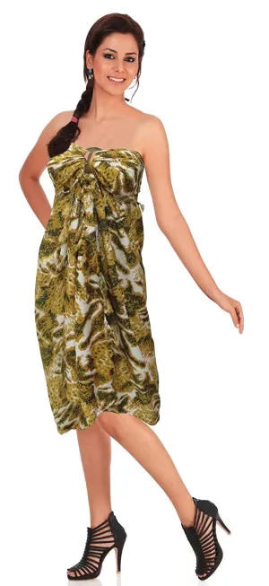 LA LEELA Soft Light Hawaiian Beach Dress Wrap Sarong Printed 72"X42" Brown_5682