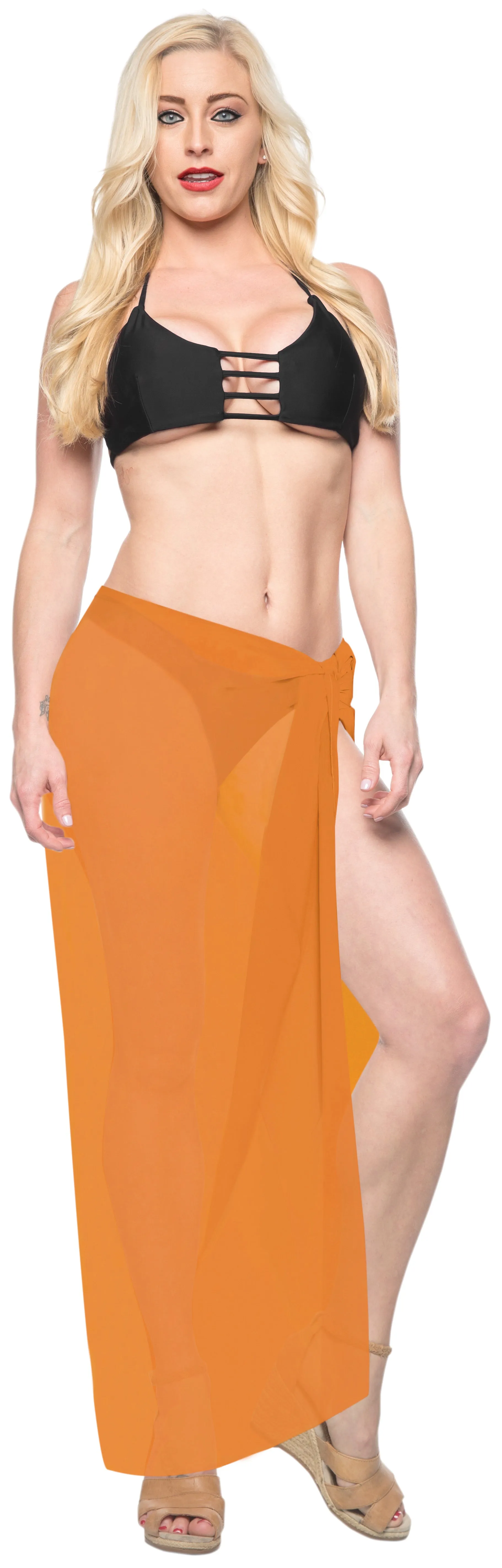 La Leela Women's Bikini Beach Wrap Hawaiian Sarong Swimming Suit Bathing Pareo Beachwear Dress Cover up Long 68"x42" Orange 103212
