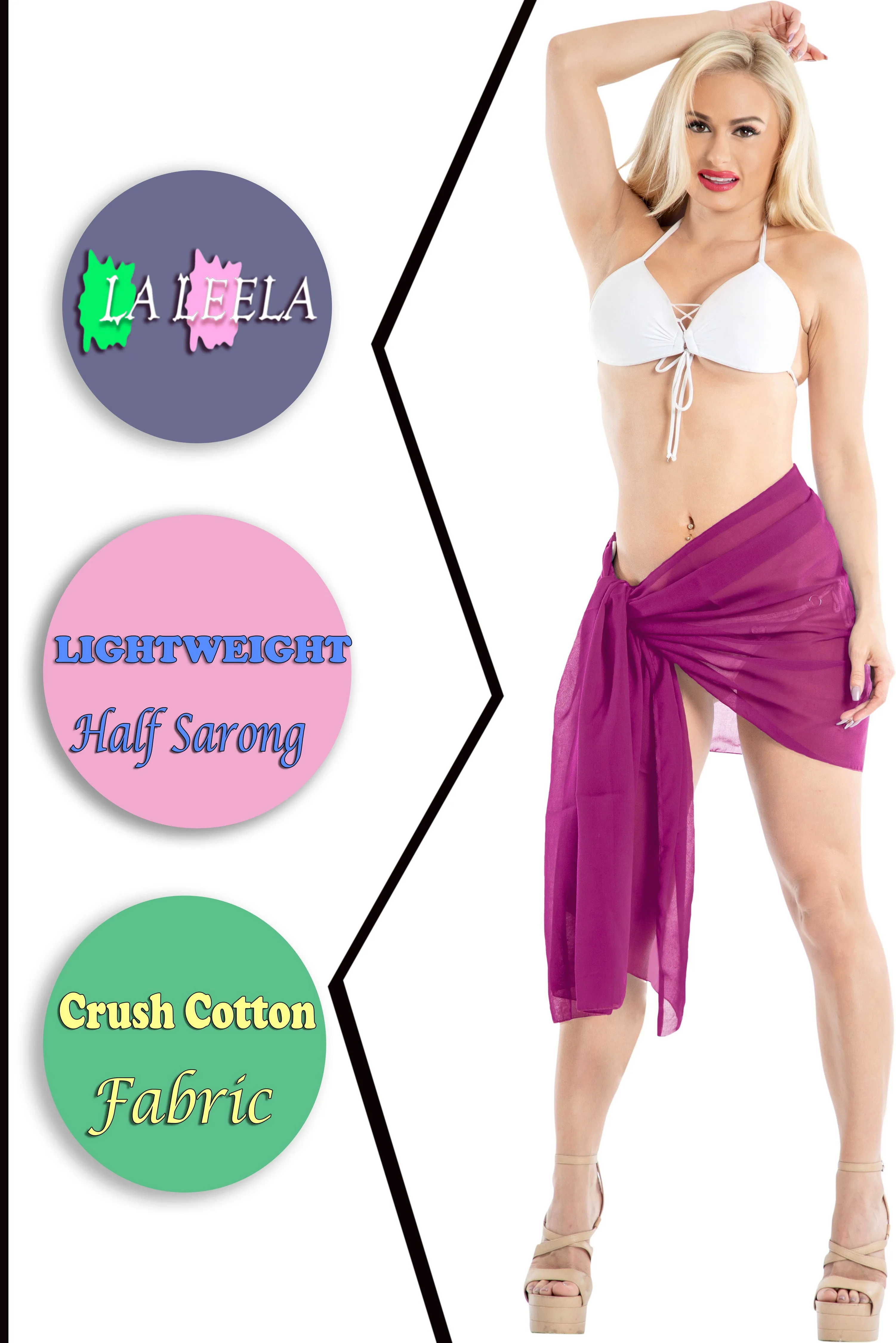 La Leela Women's Hawaiian Bikini Beach Wrap Sheer Sarong Swimming Bathing suit Beachwear Swim Dress Pareo Cover up Long 72"X21" Pink 911871