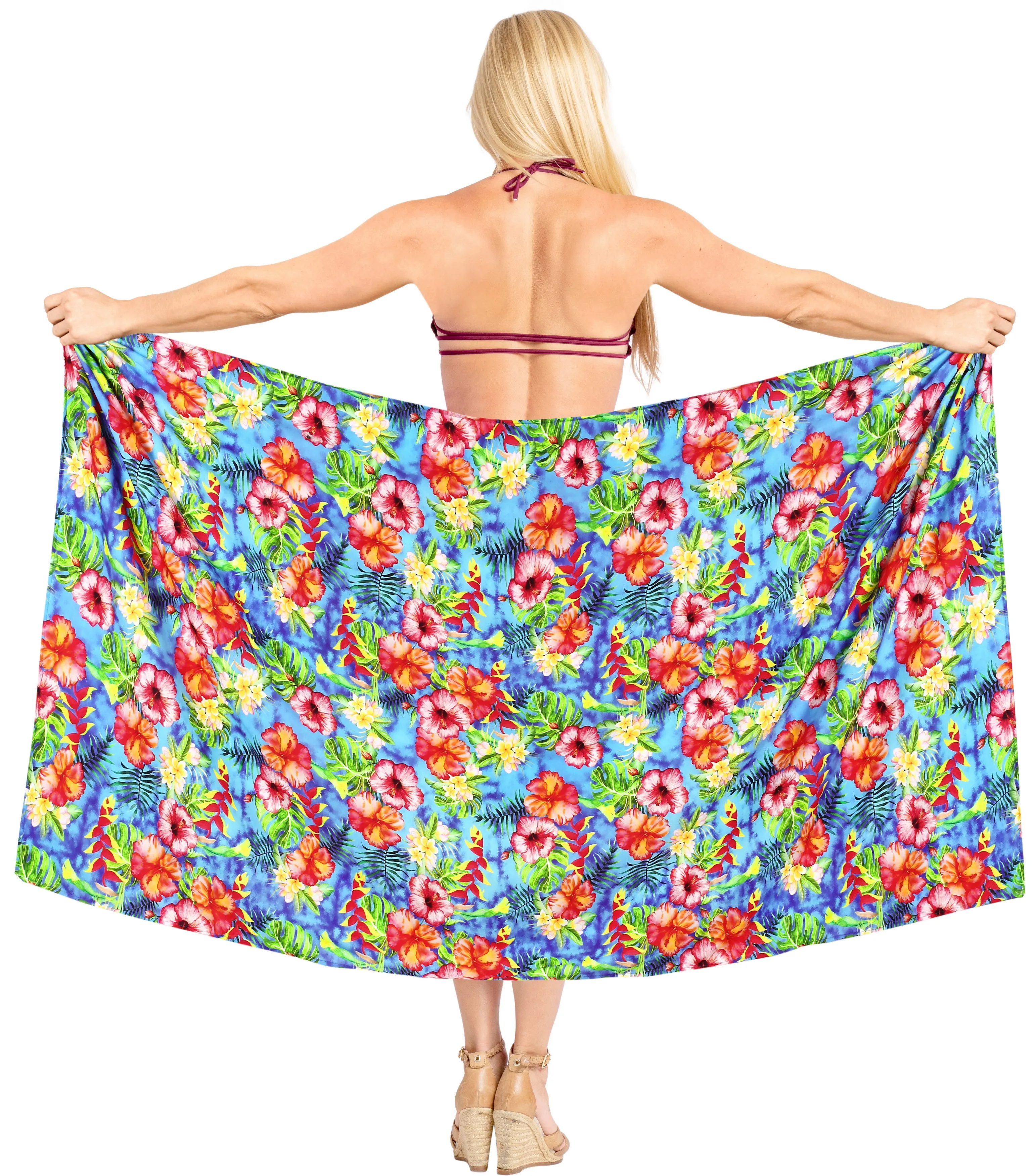 La Leela Women's Hawaiian Bikini Beach Wrap Sheer Sarong Swimming Bathing suit Beachwear Swim Dress Pareo Cover up Long 78"X42"  Blue 908980