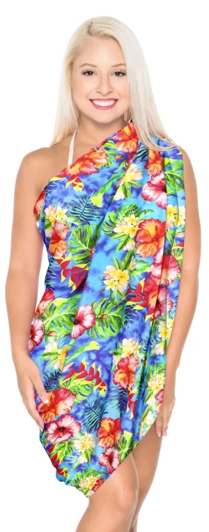 La Leela Women's Hawaiian Bikini Beach Wrap Sheer Sarong Swimming Bathing suit Beachwear Swim Dress Pareo Cover up Long 78"X42"  Blue 908980