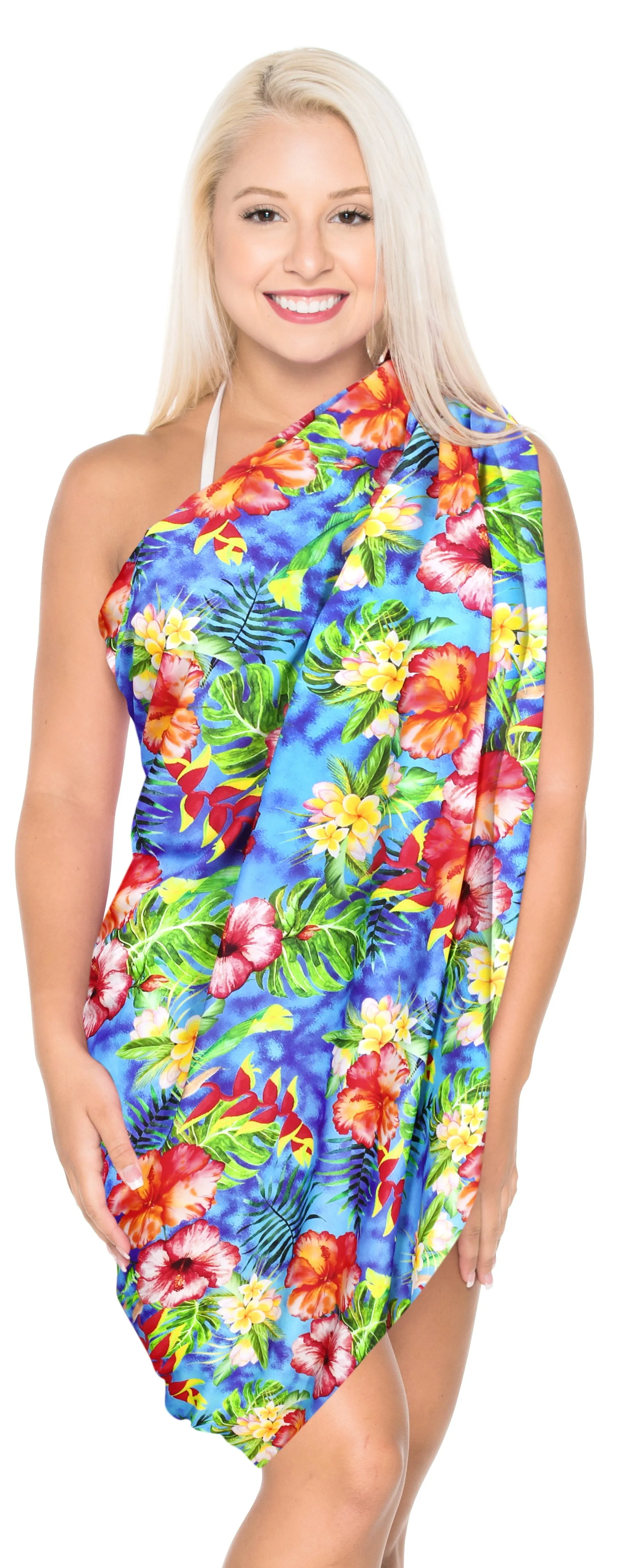 La Leela Women's Hawaiian Bikini Beach Wrap Sheer Sarong Swimming Bathing suit Beachwear Swim Dress Pareo Cover up Long 78"X42"  Blue 908980