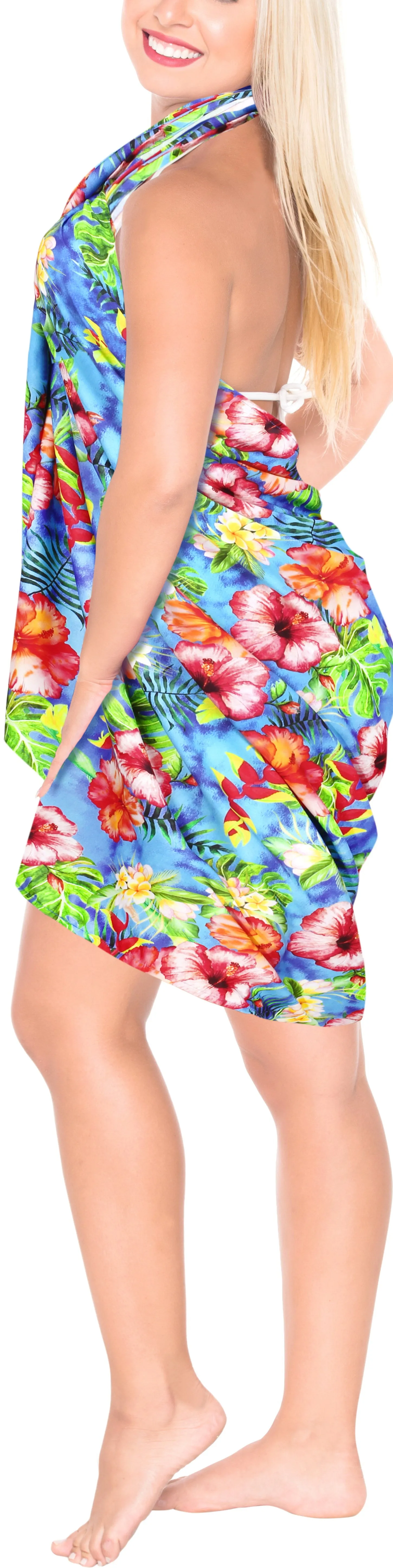 La Leela Women's Hawaiian Bikini Beach Wrap Sheer Sarong Swimming Bathing suit Beachwear Swim Dress Pareo Cover up Long 78"X42"  Blue 908980