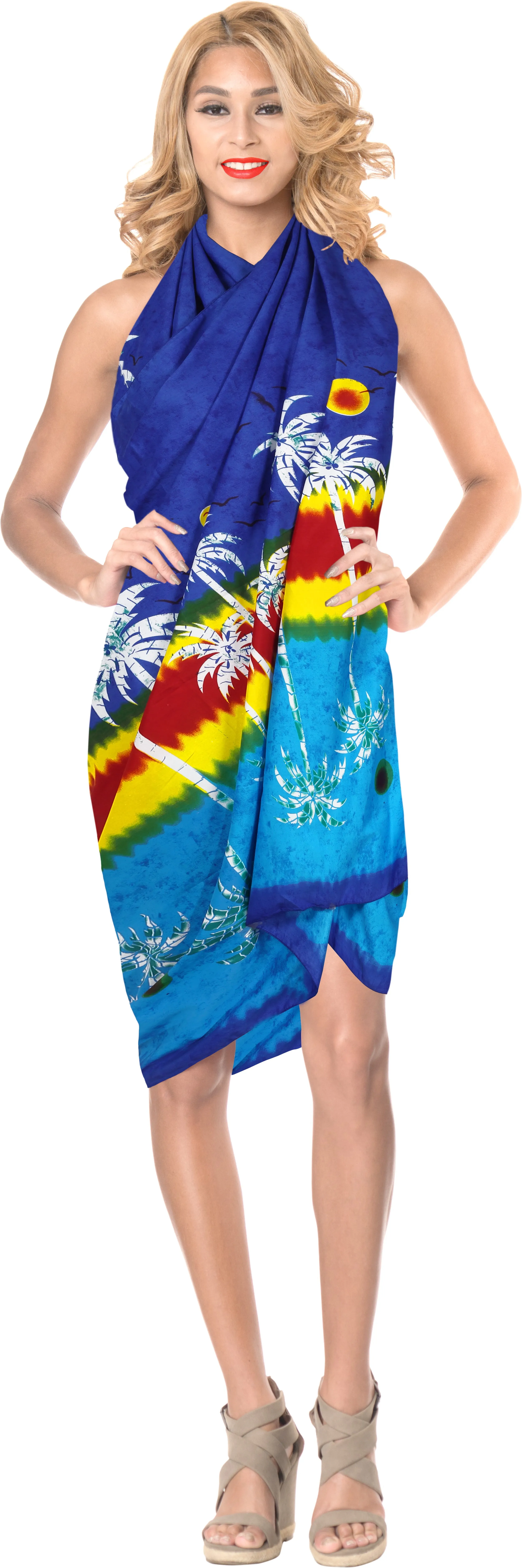 La Leela Women's Hawaiian Bikini Beach Wrap Sheer Sarong Swimming Bathing suit Beachwear Swim Dress Pareo Cover up Long 78"X42"  Blue 911616