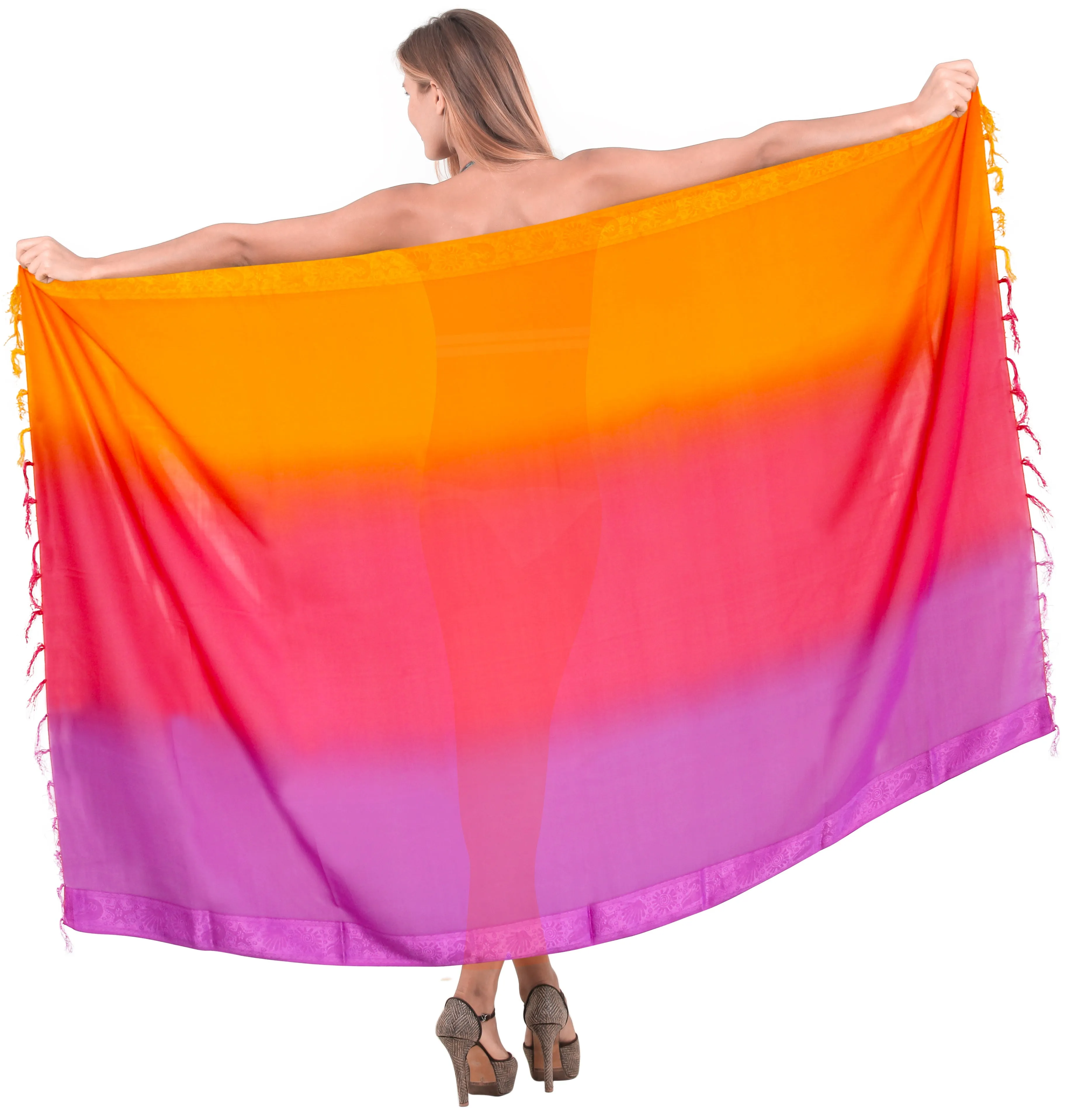 La Leela Women's Hawaiian Bikini Beach Wrap Sheer Sarong Swimming Bathing suit Beachwear Swim Dress Pareo Cover up Long 78"X42"  Orange 102236