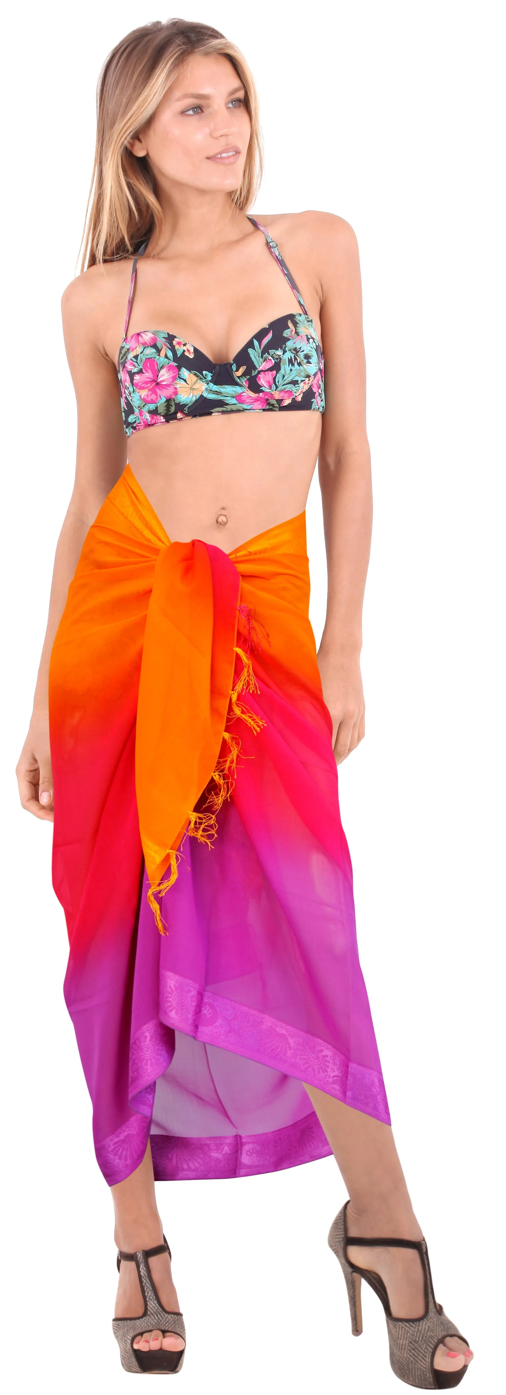 La Leela Women's Hawaiian Bikini Beach Wrap Sheer Sarong Swimming Bathing suit Beachwear Swim Dress Pareo Cover up Long 78"X42"  Orange 102236