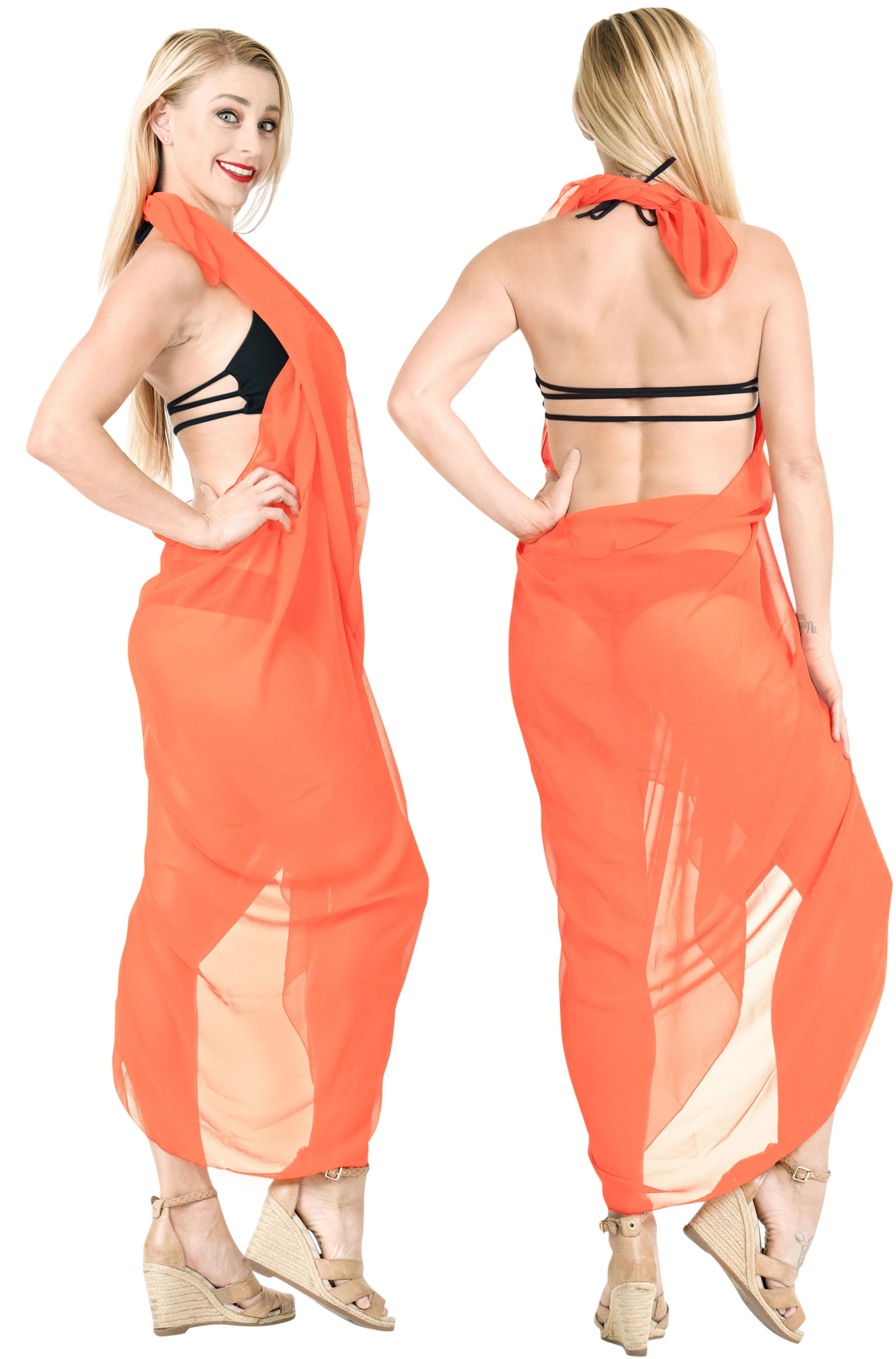 La Leela Women's Hawaiian Bikini Beach Wrap Sheer Sarong Swimming Bathing suit Beachwear Swim Dress Pareo Cover up Long 78"X42"  Orange 124948