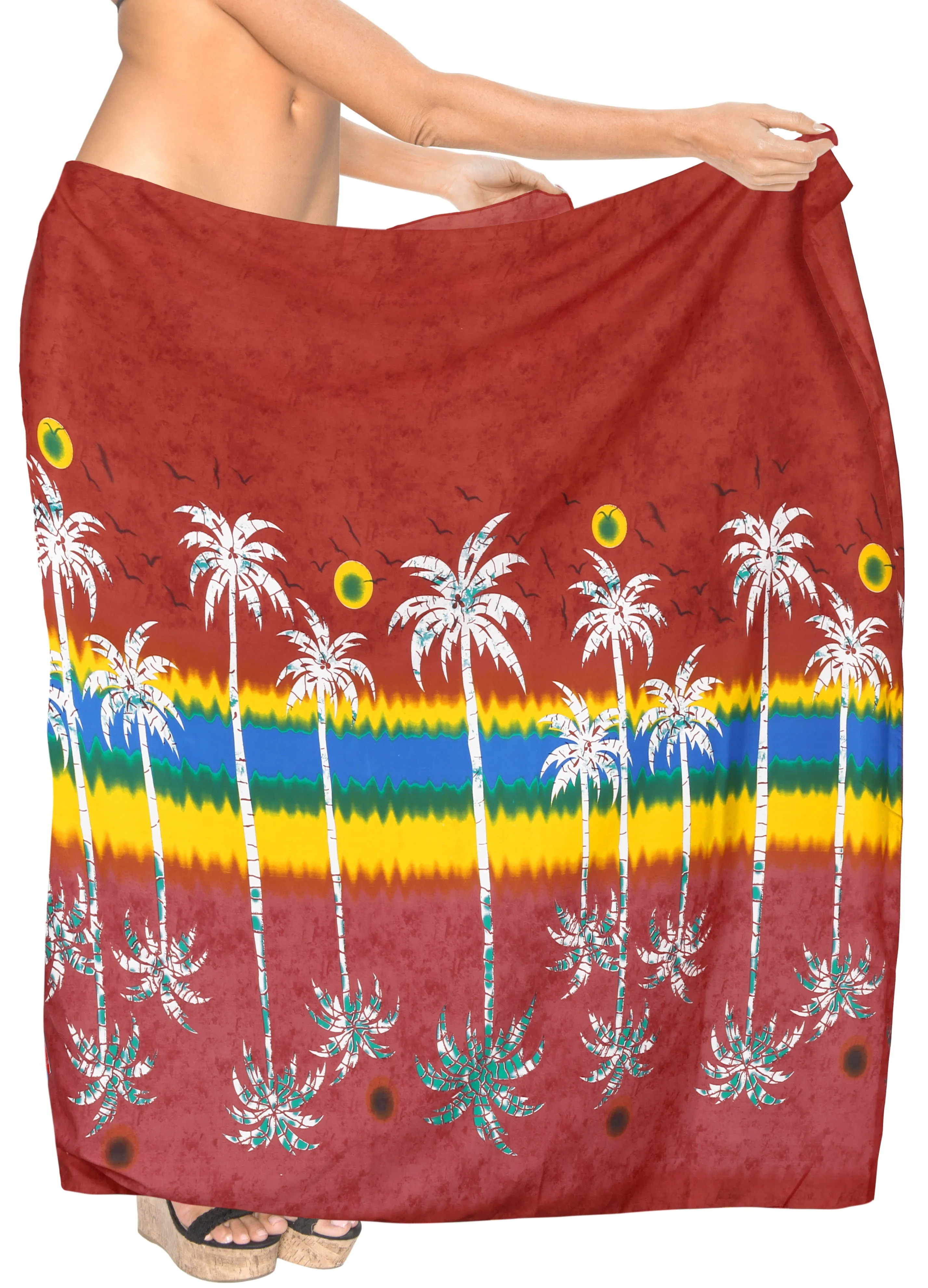La Leela Women's Hawaiian Bikini Beach Wrap Sheer Sarong Swimming Bathing suit Beachwear Swim Dress Pareo Cover up Long 78"X42"  Red 911615