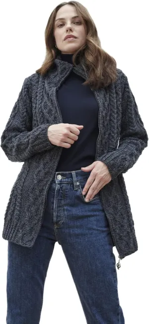 Ladies Irish Zipper Wool Cardigan