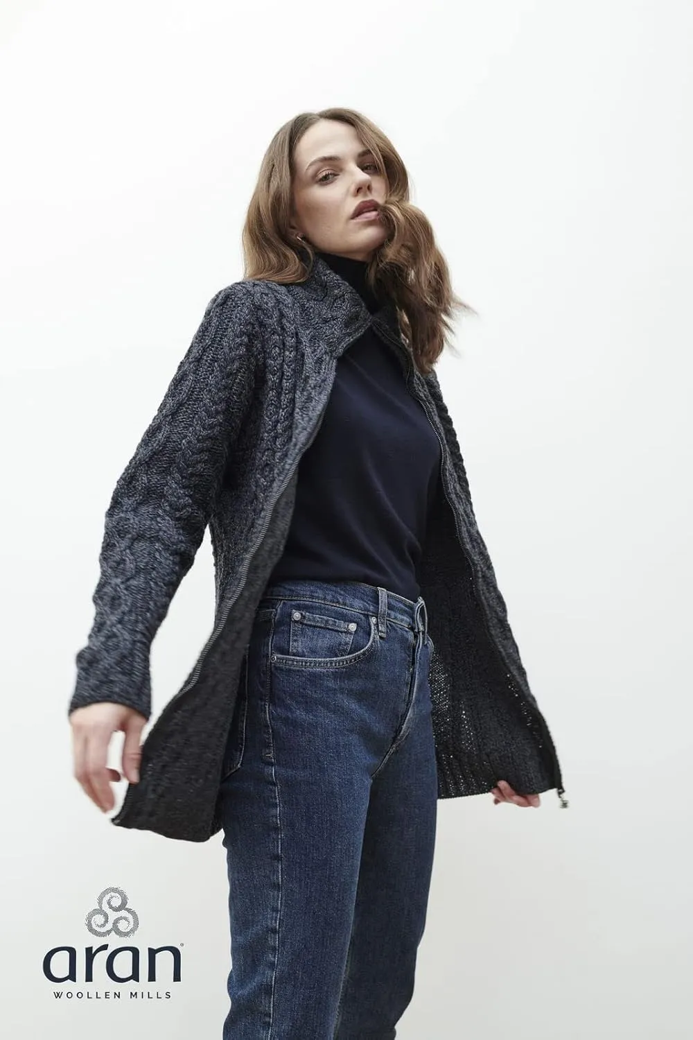 Ladies Irish Zipper Wool Cardigan