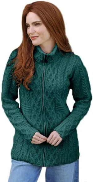 Ladies Irish Zipper Wool Cardigan
