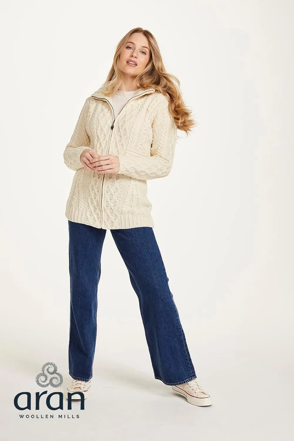 Ladies Irish Zipper Wool Cardigan