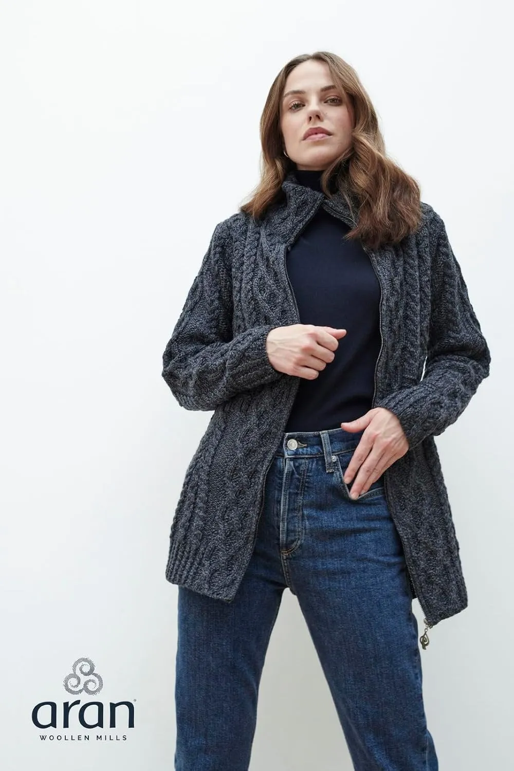 Ladies Irish Zipper Wool Cardigan