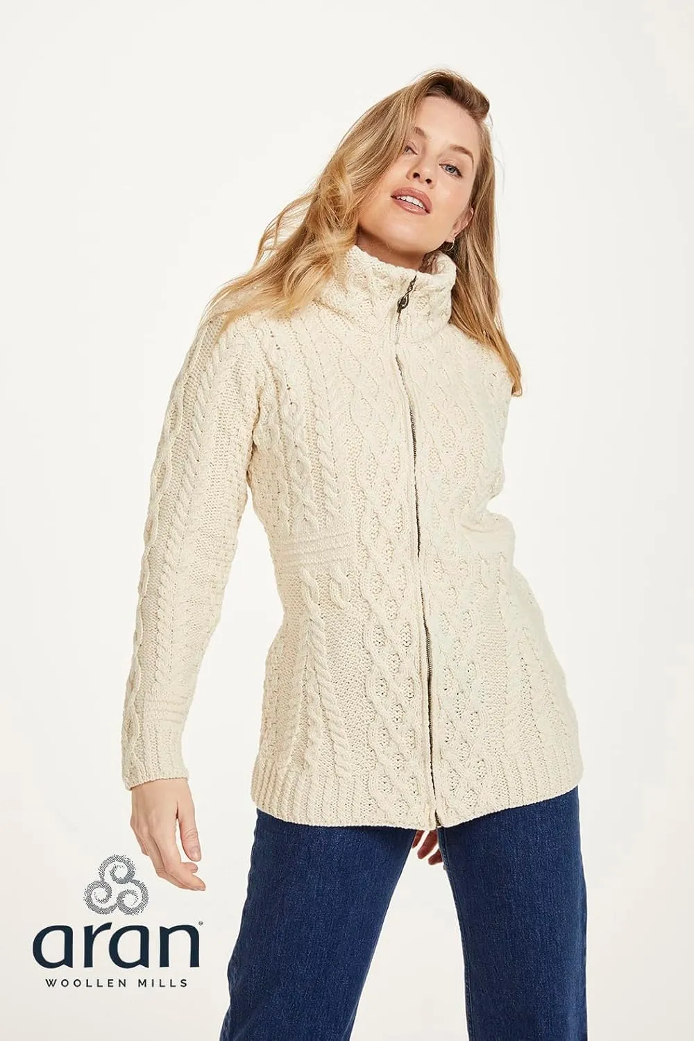Ladies Irish Zipper Wool Cardigan