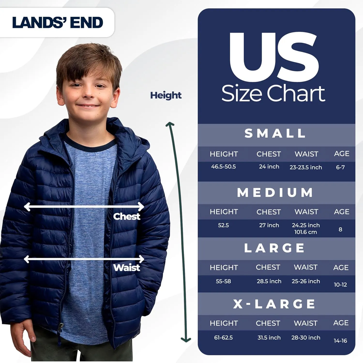 Lands' End Kids Full Zip Lightweight Thermoplume Hooded Jacket (S-XL)