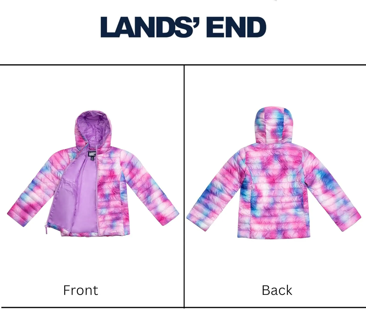 Lands' End Kids Full Zip Lightweight Thermoplume Hooded Jacket (S-XL)