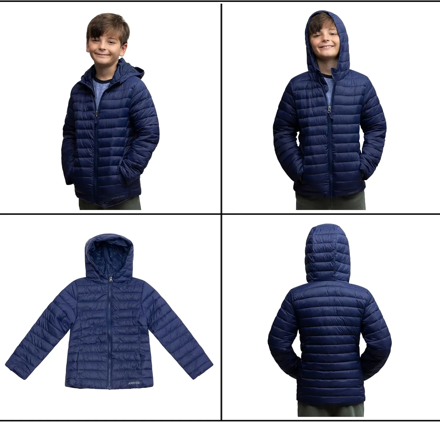 Lands' End Kids Full Zip Lightweight Thermoplume Hooded Jacket (S-XL)