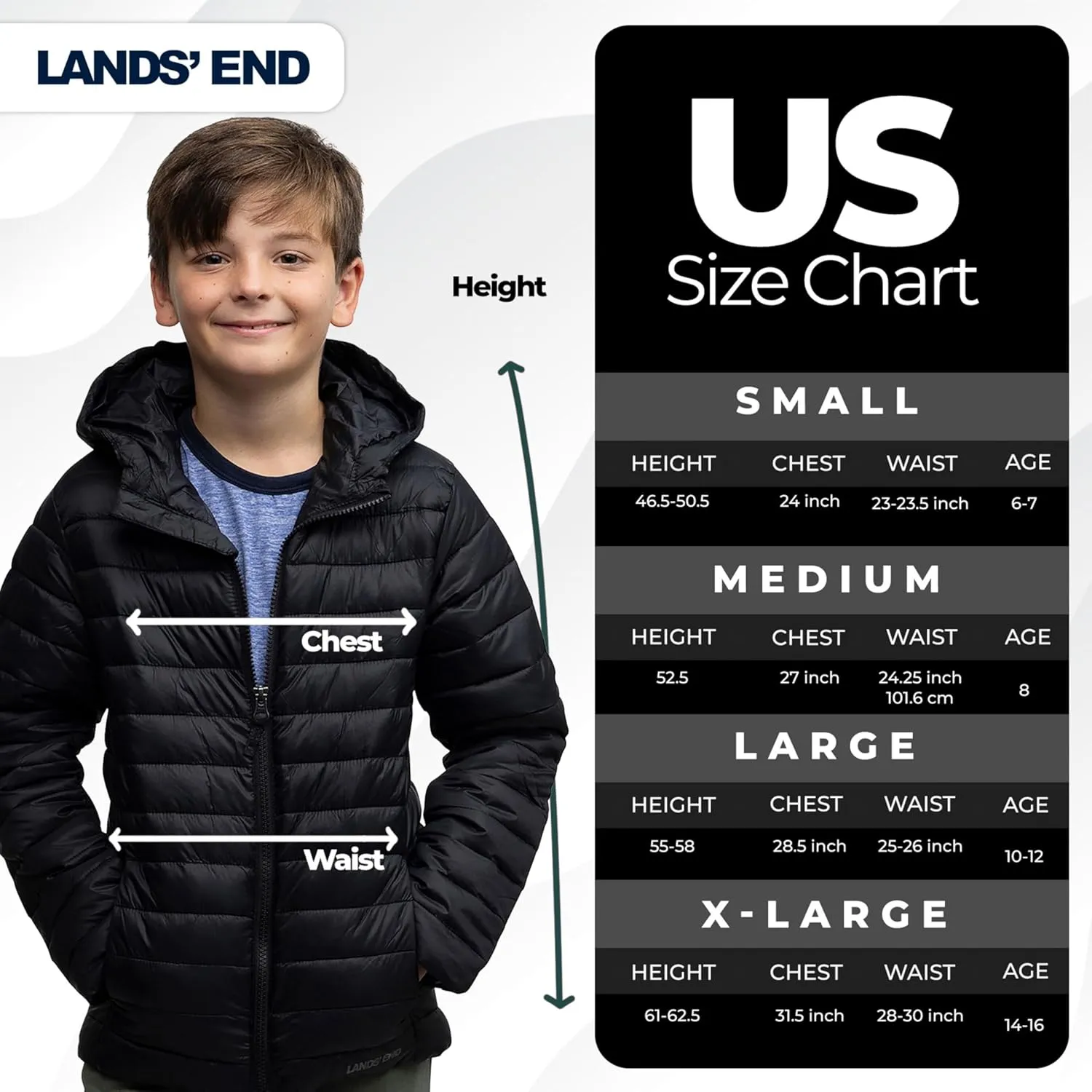 Lands' End Kids Full Zip Lightweight Thermoplume Hooded Jacket (S-XL)