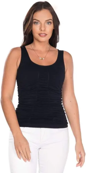 Last Tango Women's Long Double Scoop Versatile Tank, Less More Ruched Effect