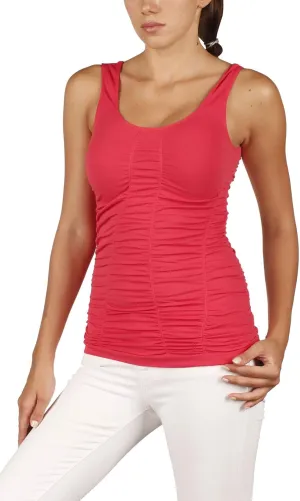 Last Tango Women's Long Double Scoop Versatile Tank, Less More Ruched Effect