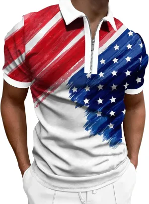 LCMTWX 1776 Independence Day 4th of July Patriotic Polo Shirt for Men Fashion Leisure Seaside Beach Holiday 3D