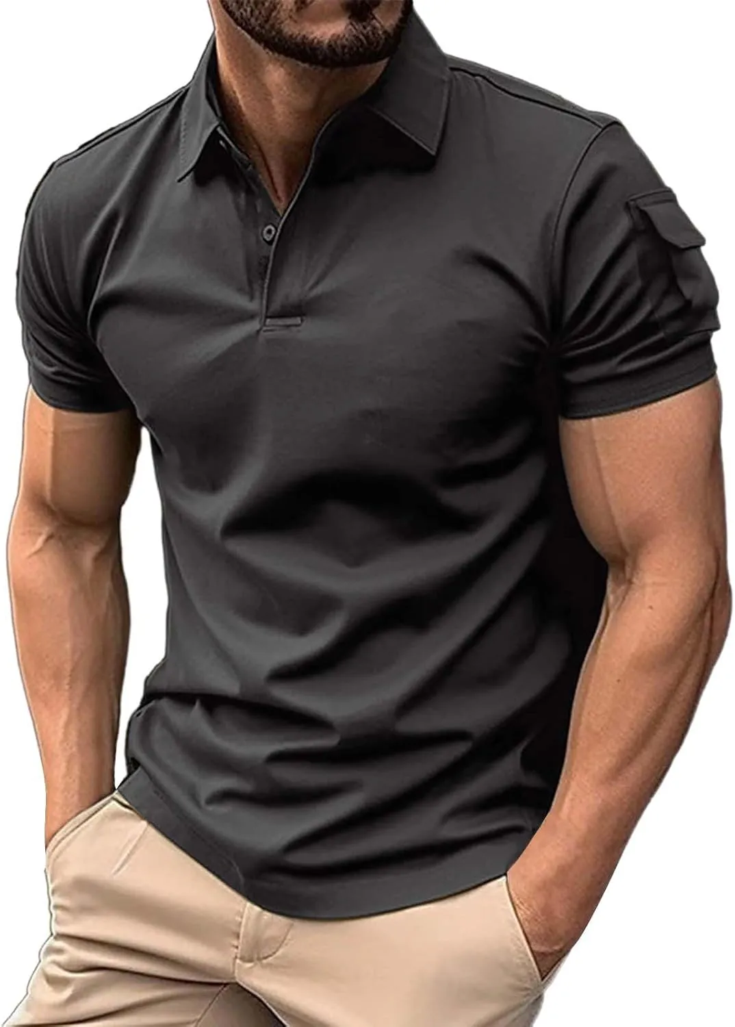 LCMTWX Men Polo Shirts 2024 Comfort Soft Loose Outdoor Sports Lapel Solid Color Camouflage Printing Raglan Sleeve Polo
