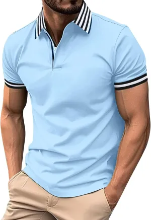 LCMTWX Mens Polo Shirt 2024 Printed Button Color Blocking Sports T Shirt Men Gifts Golf Quarter Button Shirts Men Polo