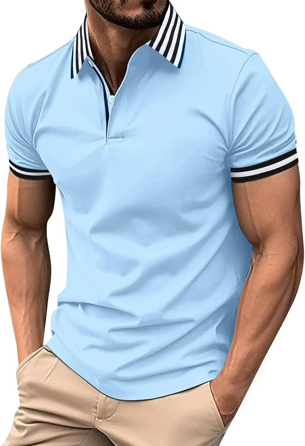 LCMTWX Mens Polo Shirt 2024 Printed Button Color Blocking Sports T Shirt Men Gifts Golf Quarter Button Shirts Men Polo