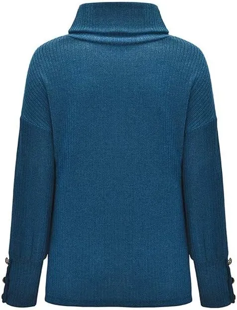 LCMTWX Oversized Sweater for Women Button Long Pullover Women Tops Turtleneck Sweater Round Neck Striped Pullover 2023 Fall