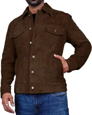 LeathersInn Men's Suede Leather Jacket Real Lambskin Suede Casual Leather Jackets For Men Suede Trucker Coat for Mens