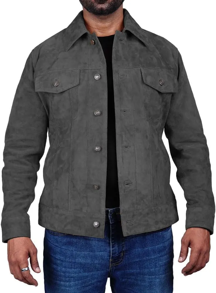 LeathersInn Men's Suede Leather Jacket Real Lambskin Suede Casual Leather Jackets For Men Suede Trucker Coat for Mens