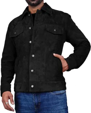 LeathersInn Men's Suede Leather Jacket Real Lambskin Suede Casual Leather Jackets For Men Suede Trucker Coat for Mens