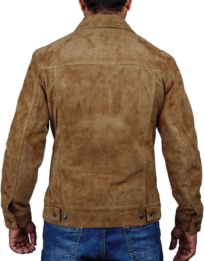 LeathersInn Men's Suede Leather Jacket Real Lambskin Suede Casual Leather Jackets For Men Suede Trucker Coat for Mens