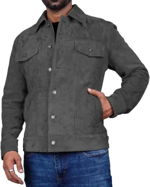 LeathersInn Men's Suede Leather Jacket Real Lambskin Suede Casual Leather Jackets For Men Suede Trucker Coat for Mens