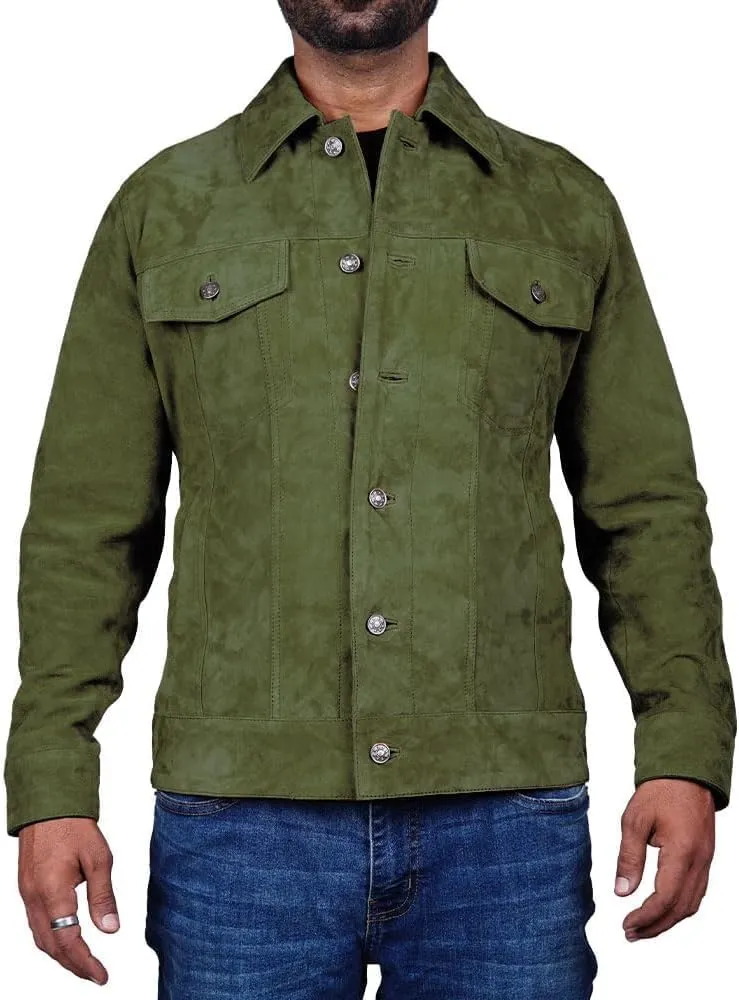 LeathersInn Men's Suede Leather Jacket Real Lambskin Suede Casual Leather Jackets For Men Suede Trucker Coat for Mens