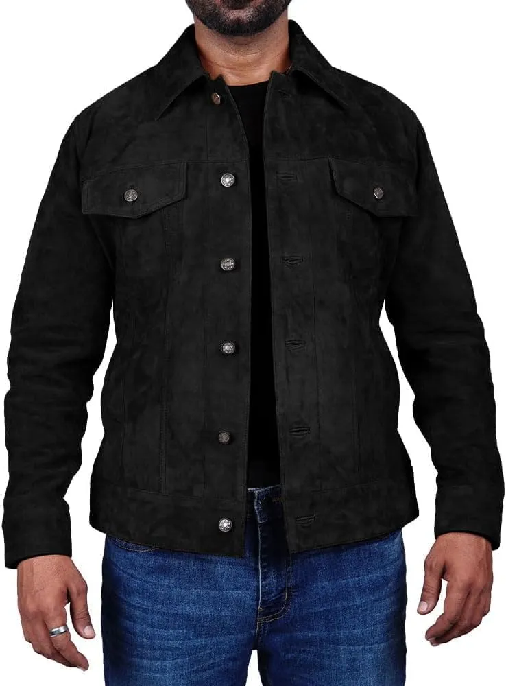 LeathersInn Men's Suede Leather Jacket Real Lambskin Suede Casual Leather Jackets For Men Suede Trucker Coat for Mens