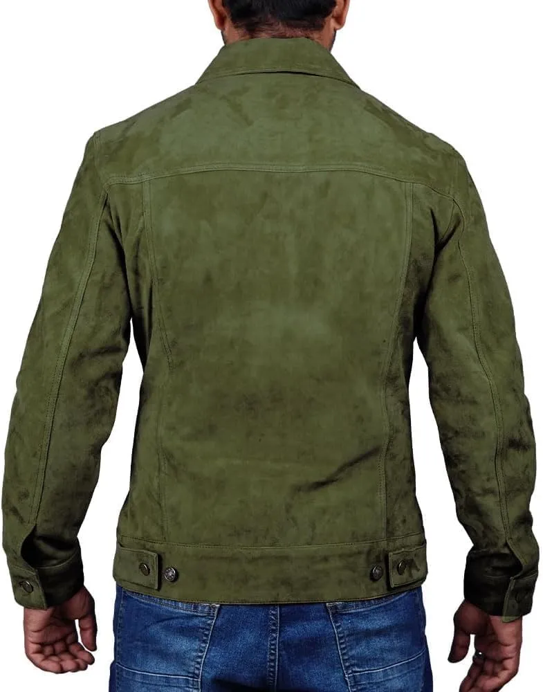 LeathersInn Men's Suede Leather Jacket Real Lambskin Suede Casual Leather Jackets For Men Suede Trucker Coat for Mens