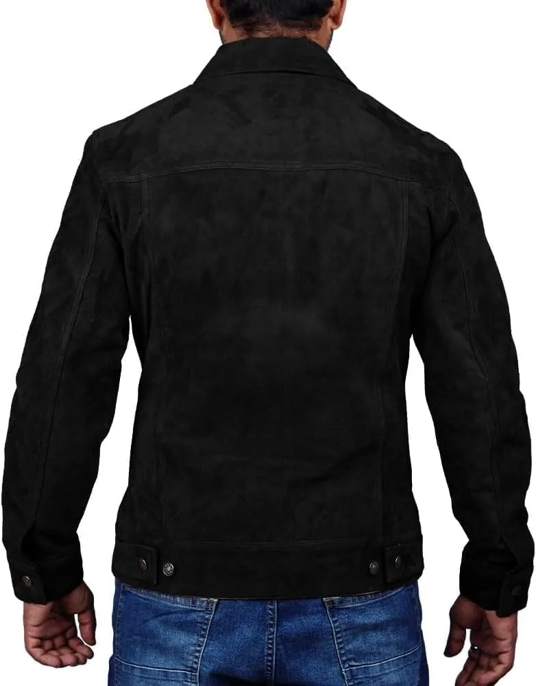 LeathersInn Men's Suede Leather Jacket Real Lambskin Suede Casual Leather Jackets For Men Suede Trucker Coat for Mens