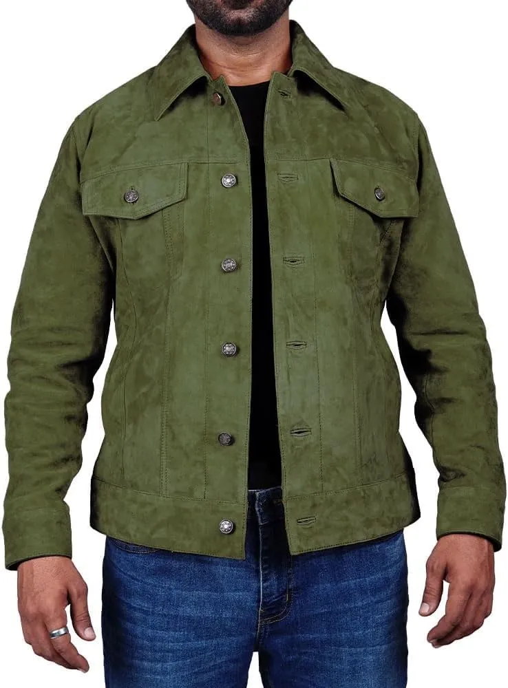 LeathersInn Men's Suede Leather Jacket Real Lambskin Suede Casual Leather Jackets For Men Suede Trucker Coat for Mens