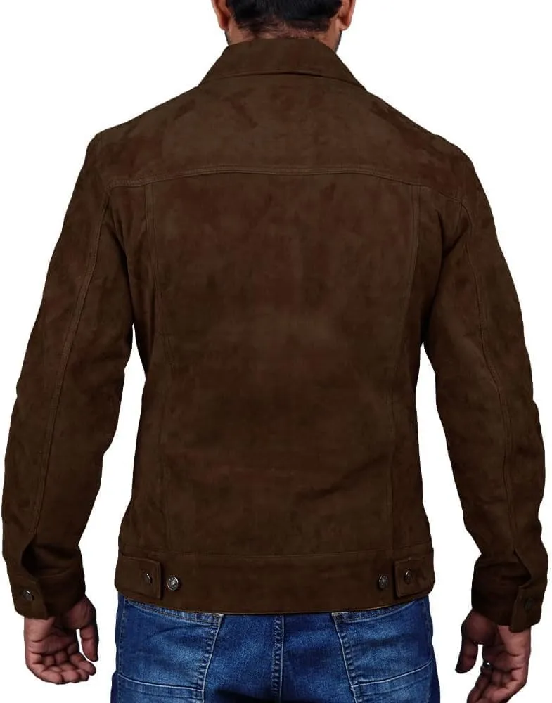 LeathersInn Men's Suede Leather Jacket Real Lambskin Suede Casual Leather Jackets For Men Suede Trucker Coat for Mens