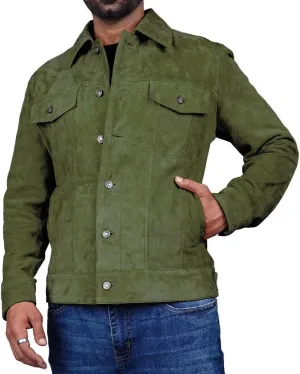 LeathersInn Men's Suede Leather Jacket Real Lambskin Suede Casual Leather Jackets For Men Suede Trucker Coat for Mens