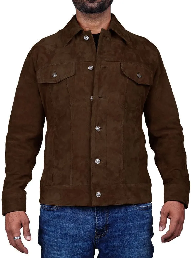 LeathersInn Men's Suede Leather Jacket Real Lambskin Suede Casual Leather Jackets For Men Suede Trucker Coat for Mens