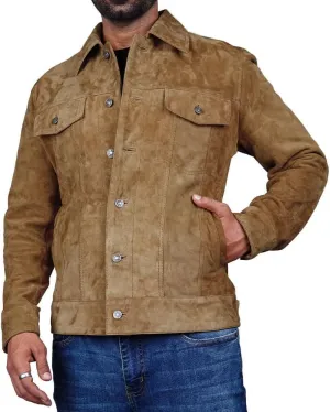 LeathersInn Men's Suede Leather Jacket Real Lambskin Suede Casual Leather Jackets For Men Suede Trucker Coat for Mens
