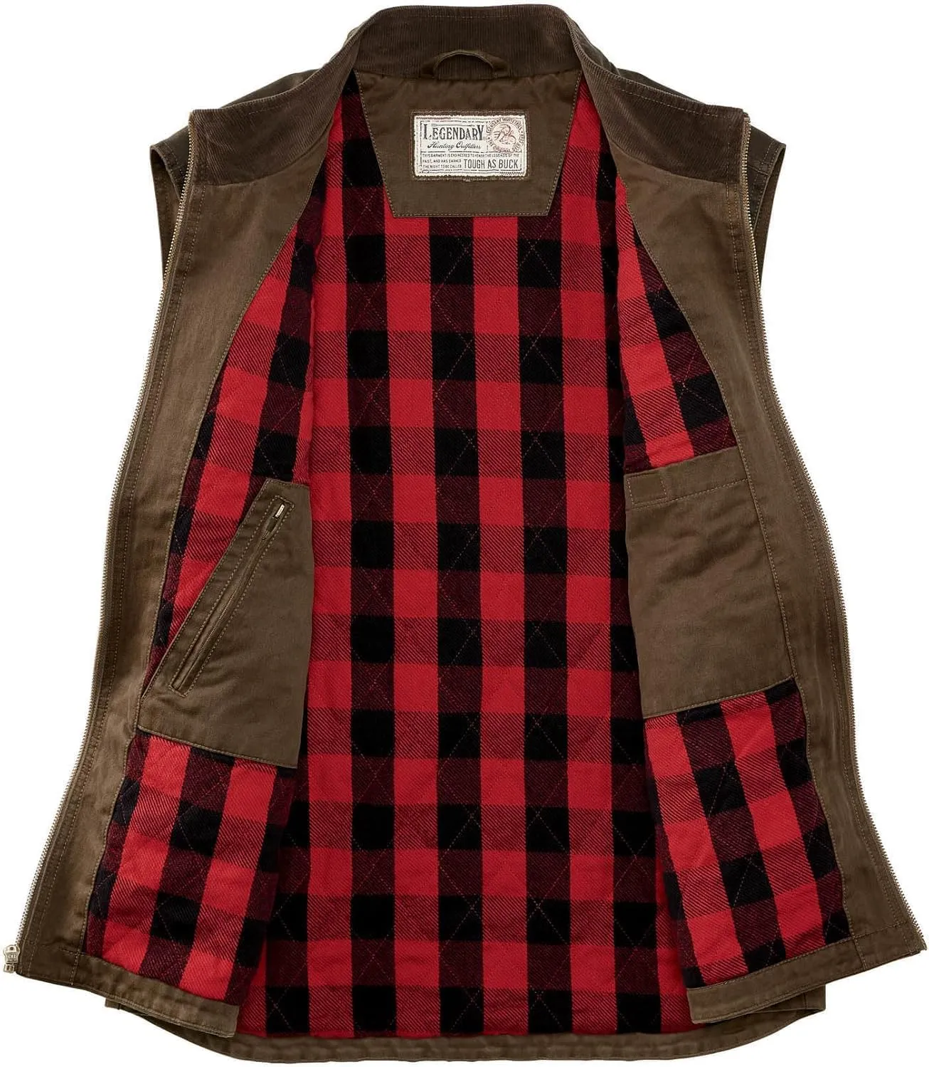 Legendary Whitetails mens Tough as Buck Vest for Men, Work Flannel Lined Hunting Outerwear, Casual Western Insulated Zip Up