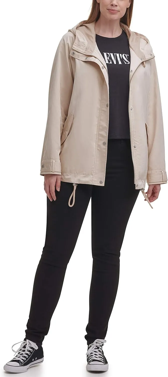 Levi's Women's Hooded Peached Nylon Zip Front Rain Jacket