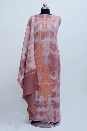Light Purple Color Tye And Dye Semi Pashmina Suit Having Tilla Neck Embroidery