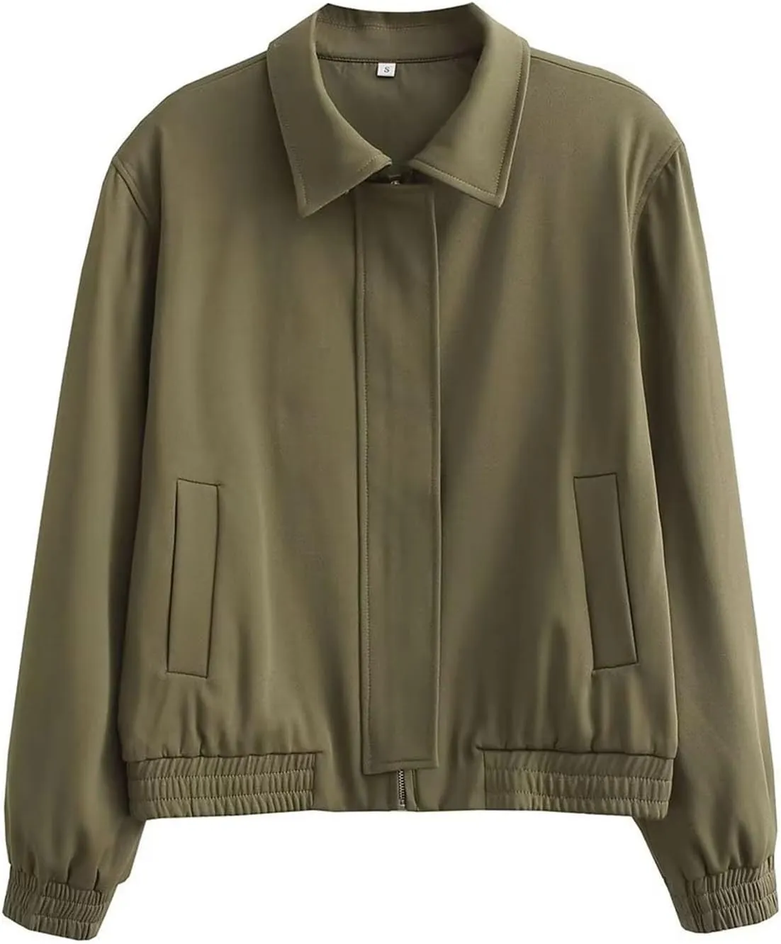 Lightweight Jacket for Women Long Sleeve Zipper Up Lapel Casual Outwear Fashion Loose Fit Solid Color Pockets Coat